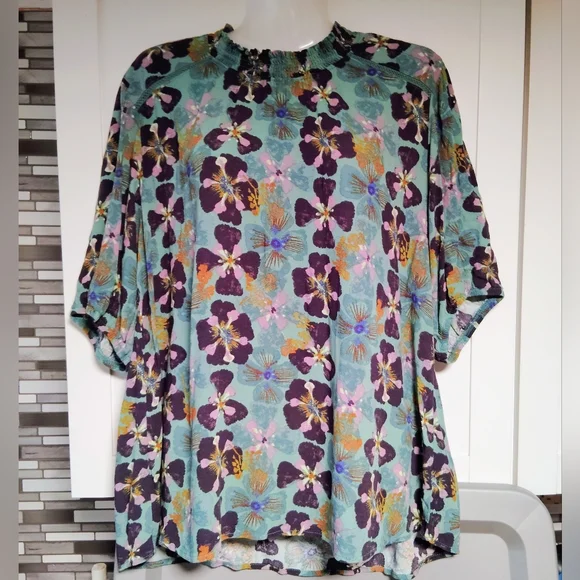 Knox Rose Green Floral short sleeve blouse Sz-L - Picture 2 of 6